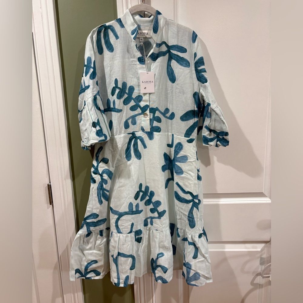 Kahora Palm Beach Light Blue Linen Button-Front Dress